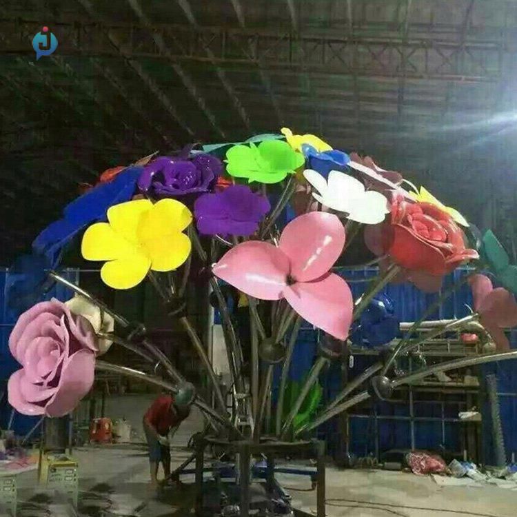 彩繪不銹鋼花朵庭院雕塑