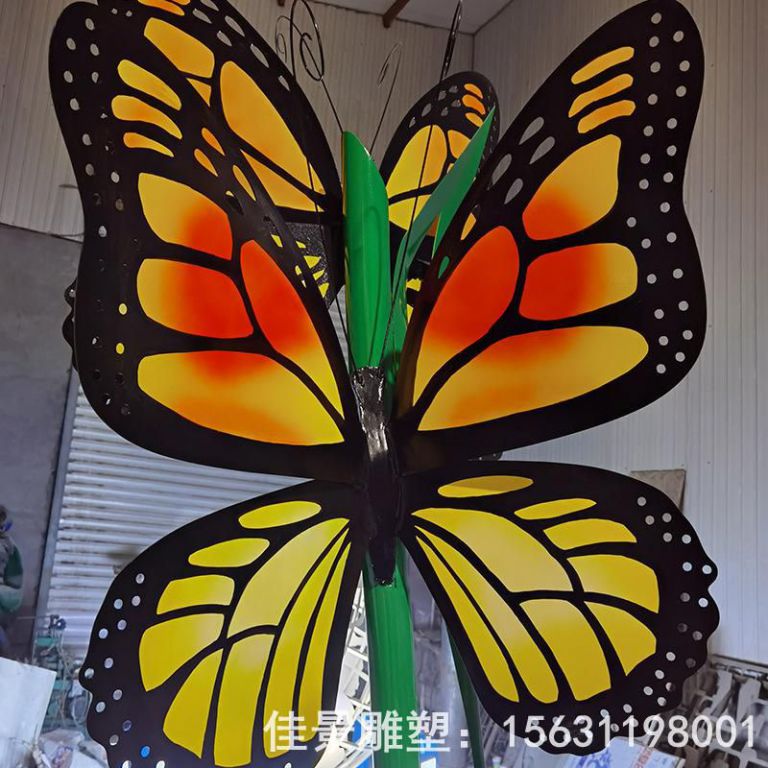 抽象不銹鋼彩繪蝴蝶雕塑
