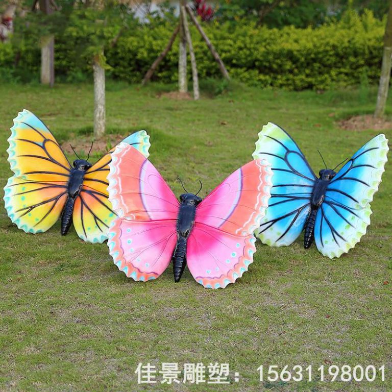 別墅不銹鋼彩繪蝴蝶雕塑