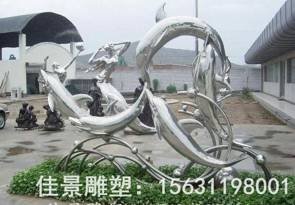 幾何海豚動(dòng)物不銹鋼雕塑
