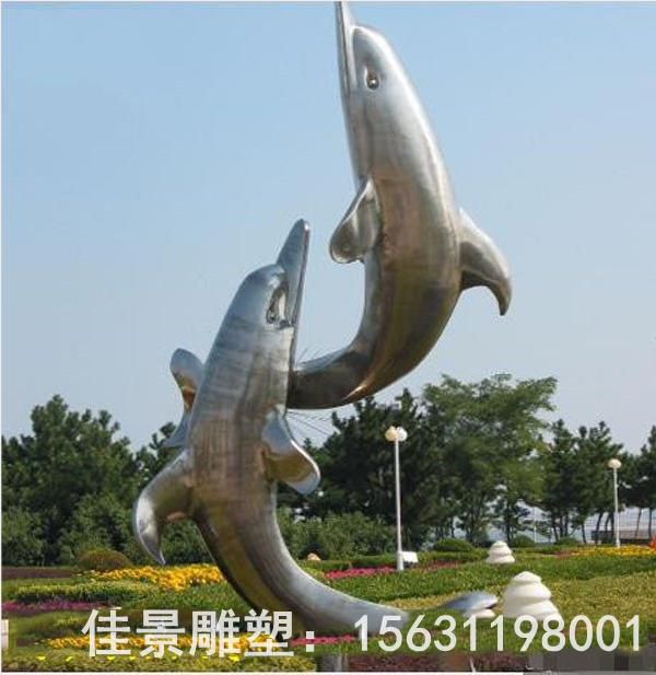 海豚嬉戲戶外不銹鋼雕塑