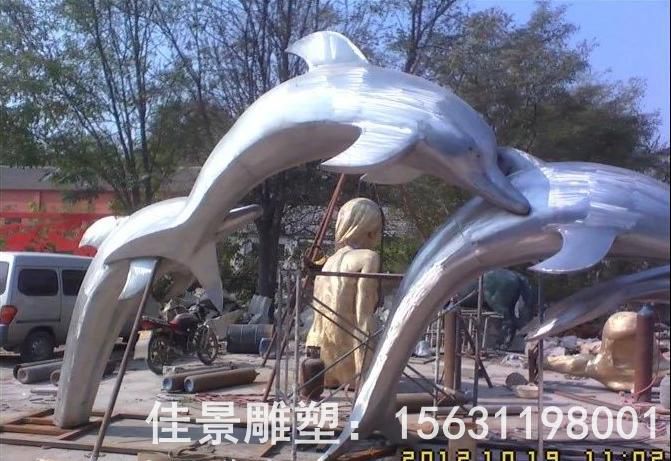 海豚嬉戲園林不銹鋼雕塑