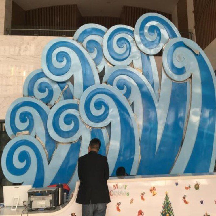 抽象彩繪海浪不銹鋼雕塑