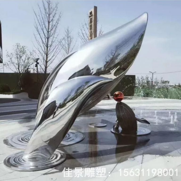 抽象海豚不銹鋼別墅雕塑