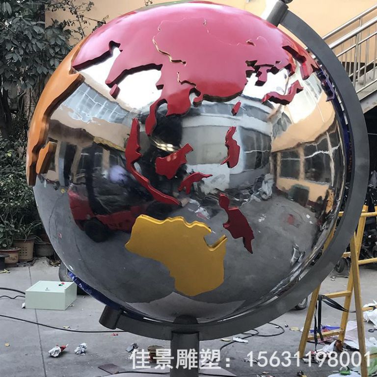 不銹鋼庭院彩繪地球儀雕塑