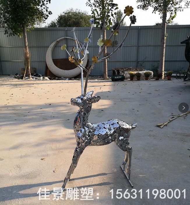 抽象小鹿不銹鋼動物雕塑