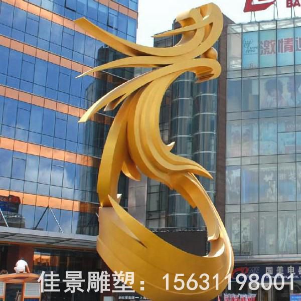 抽象不銹鋼金色鳳凰雕塑