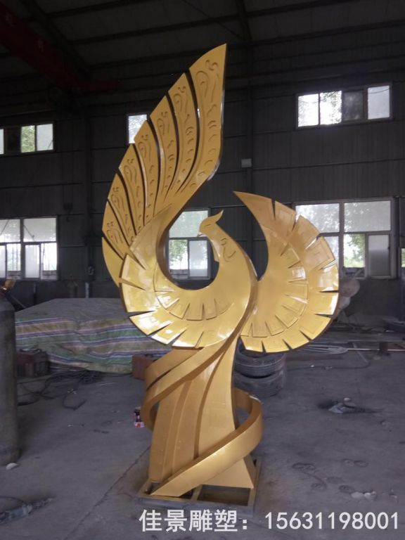 街邊不銹鋼金色鳳凰雕塑