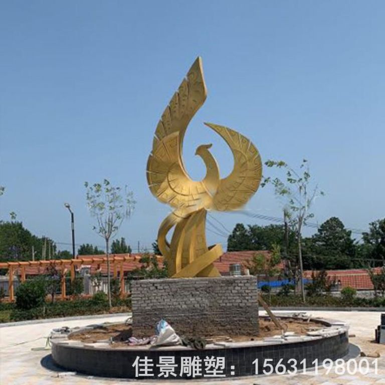 商場不銹鋼金色鳳凰雕塑