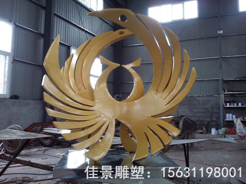 別墅不銹鋼金色鳳凰雕塑