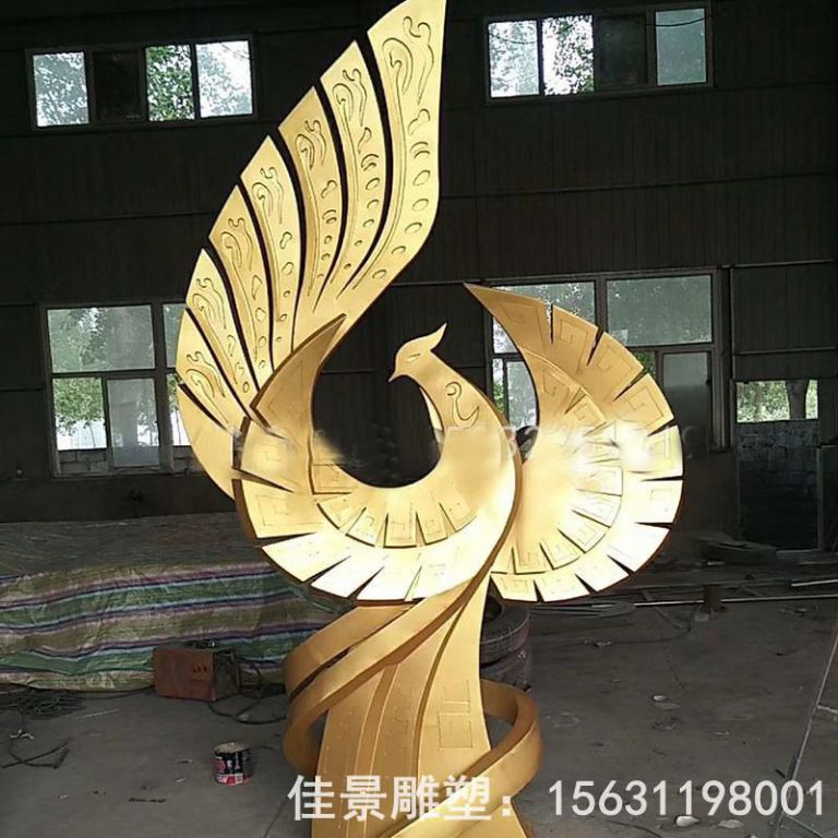 景區(qū)不銹鋼金色鳳凰雕塑