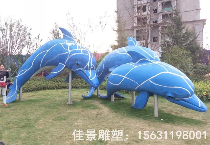 不銹鋼別墅彩繪海豚雕塑