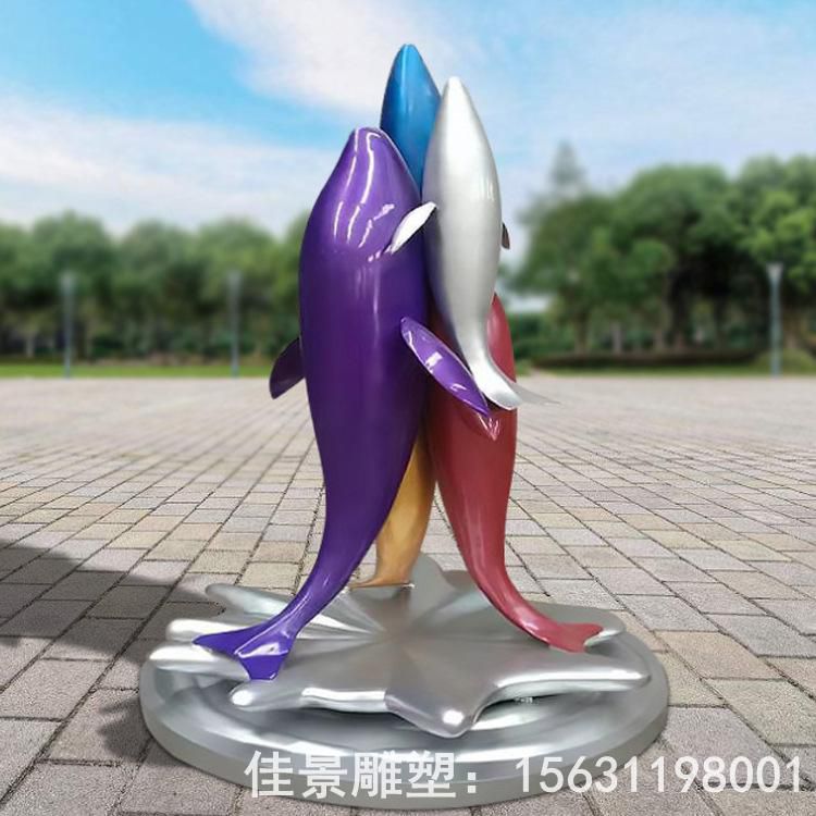 不銹鋼景區(qū)彩繪海豚雕塑
