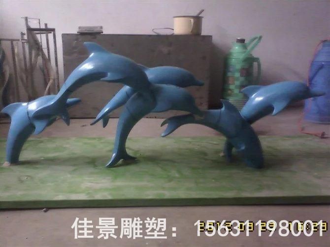 不銹鋼庭院彩繪海豚雕塑