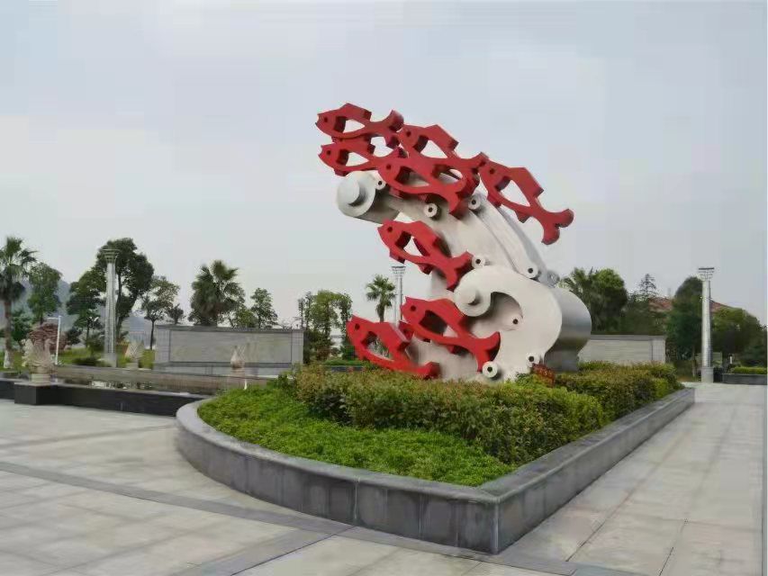 不銹鋼彩繪魚群景觀雕塑