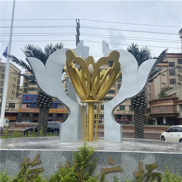 金色花朵不銹鋼抽象雕塑