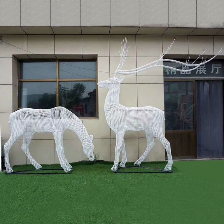 鏤空鹿不銹鋼別墅雕塑