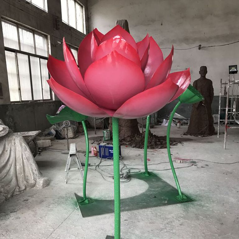 彩繪荷花不銹鋼校園雕塑