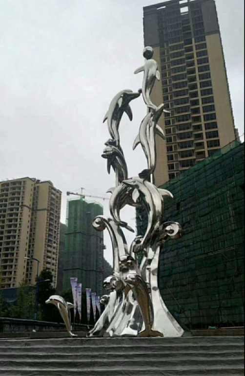 不銹鋼海豚戶外景觀雕塑