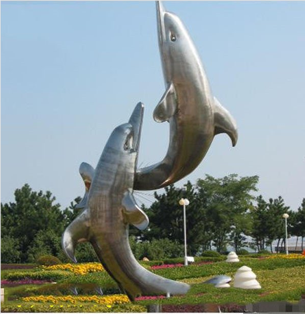 不銹鋼海豚城市動物雕塑