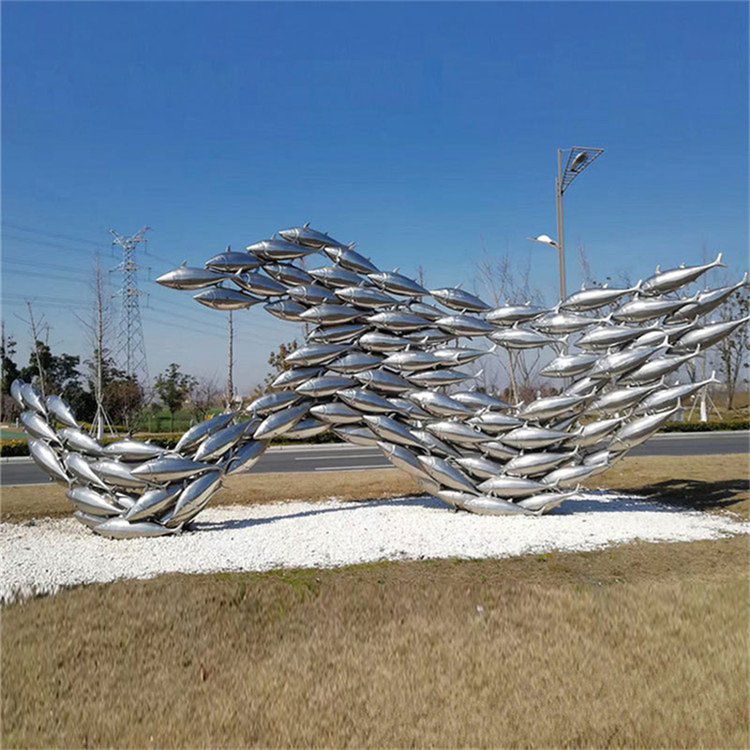 不銹鋼魚群街邊標(biāo)志雕塑