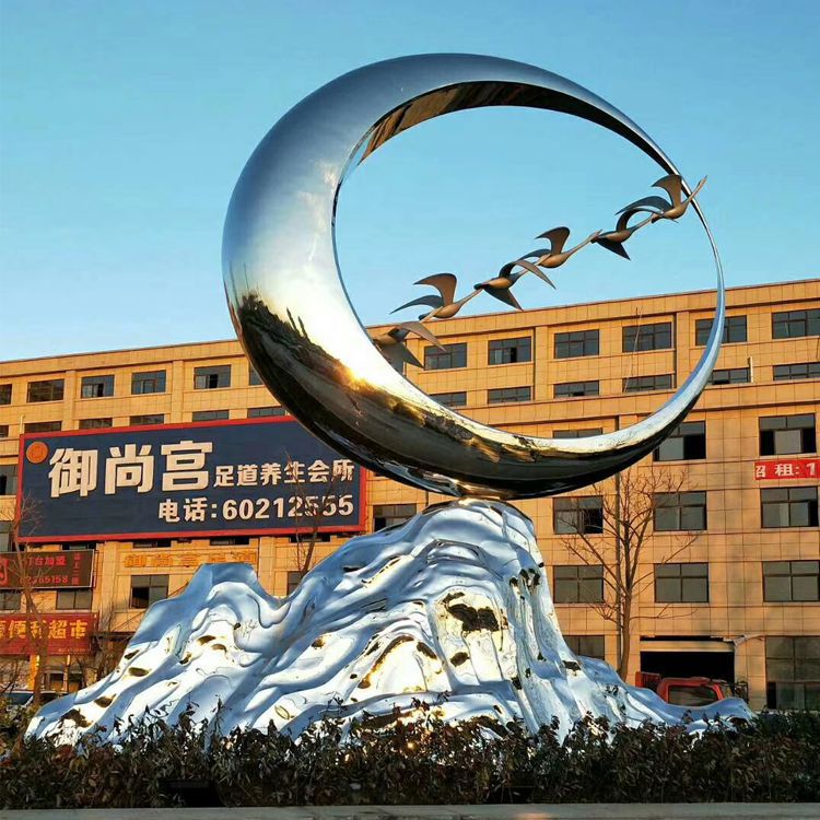 不銹鋼鏡面大雁抽象雕塑