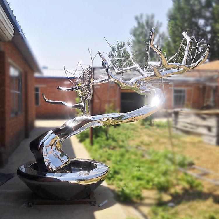不銹鋼迎客松樹景觀雕塑
