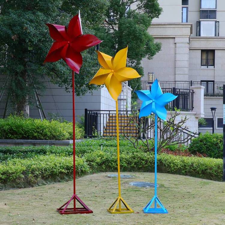 不銹鋼紅色風(fēng)車抽象雕塑