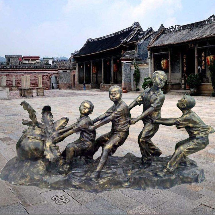 兒童拔蘿卜民俗嬉戲銅雕