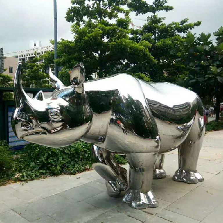 鏡面不銹鋼犀牛雕塑