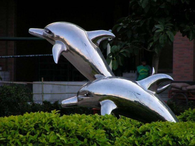 不銹鋼廣場海豚動物雕塑