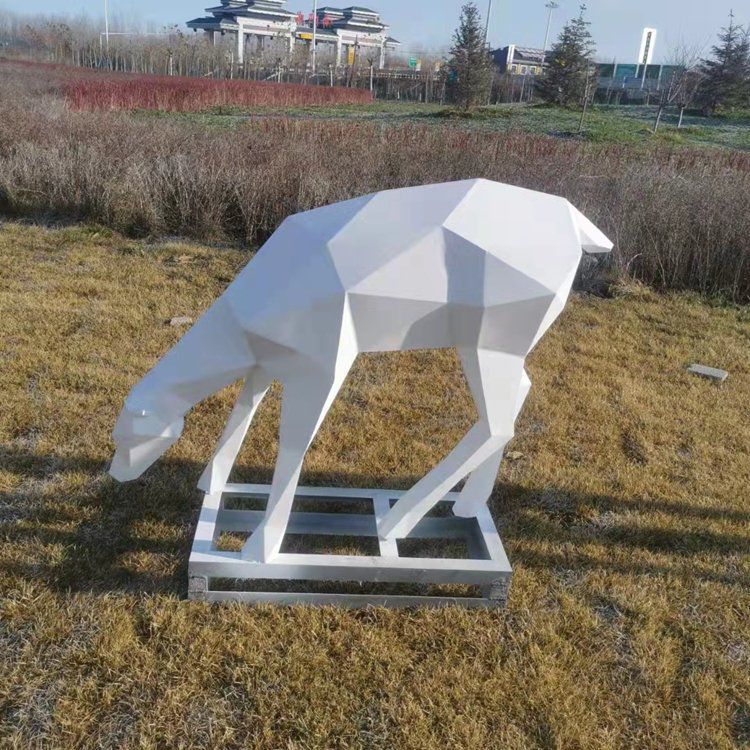 不銹鋼低頭鹿動物雕塑