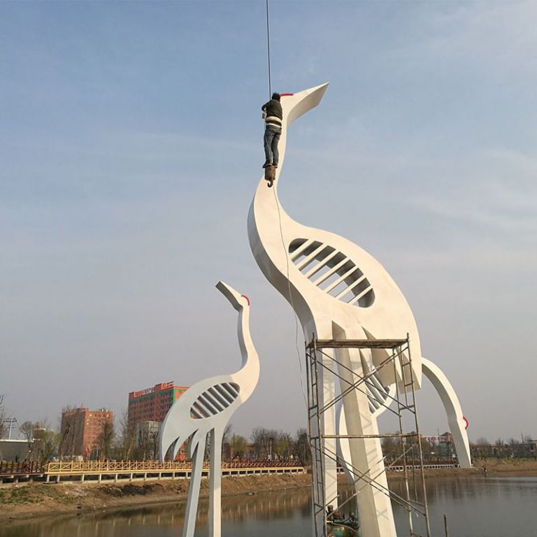 不銹鋼公園仙鶴動物雕塑