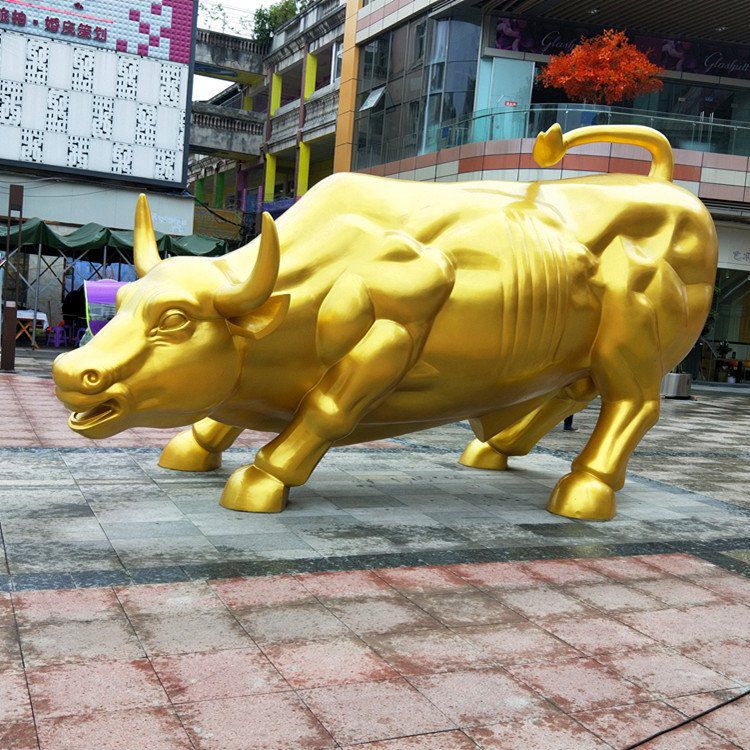金色華爾街牛街邊動(dòng)物銅雕