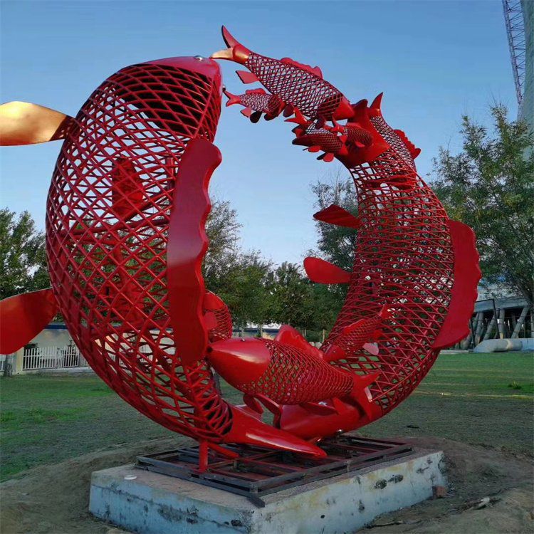 不銹鋼紅色魚(yú)動(dòng)物景觀(guān)雕塑