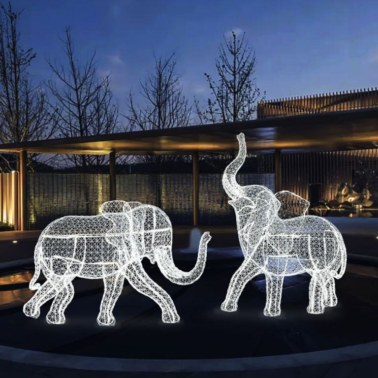 不銹鋼鏤空大象動物雕塑