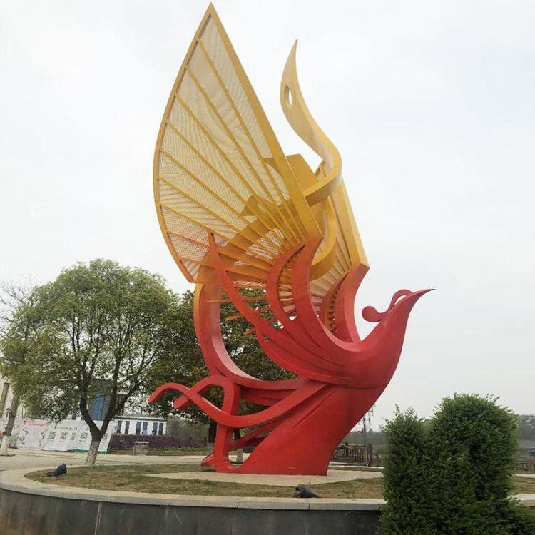 不銹鋼廣場紅鳳凰雕塑