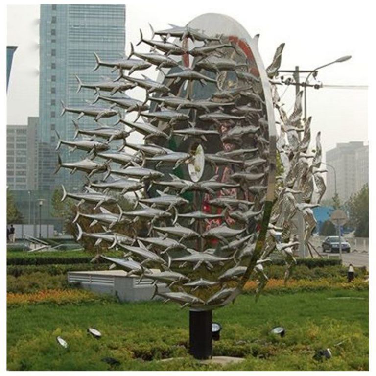 不銹鋼抽象魚飛升雕塑