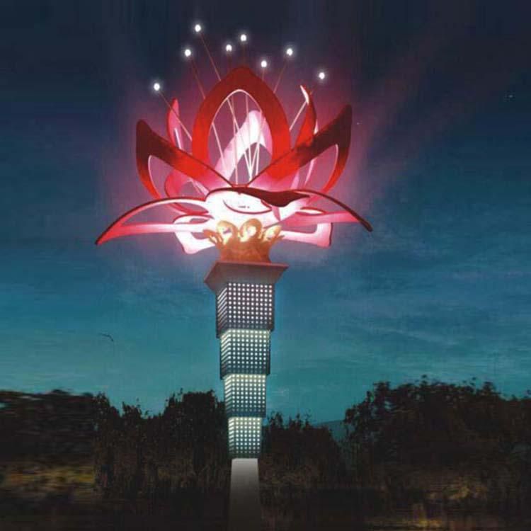 不銹鋼發(fā)光花朵標志雕塑