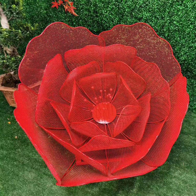 不銹鋼鏤空紅色花朵雕塑