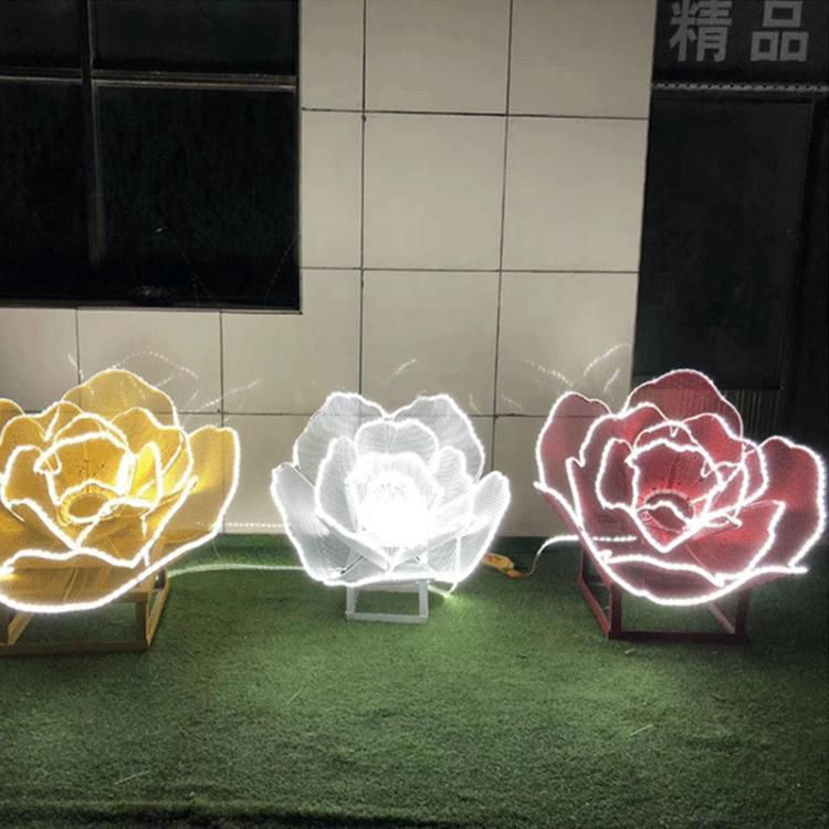 不銹鋼發(fā)光鏤空花朵雕塑