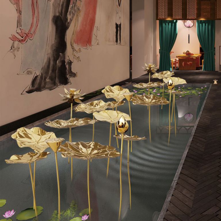 不銹鋼金色荷葉景觀雕塑