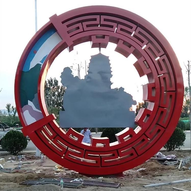 不銹鋼紅色圓環(huán)標(biāo)志雕塑