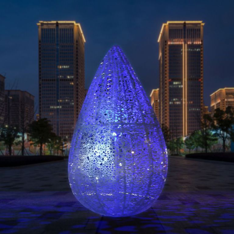 不銹鋼鏤空金色水滴雕塑