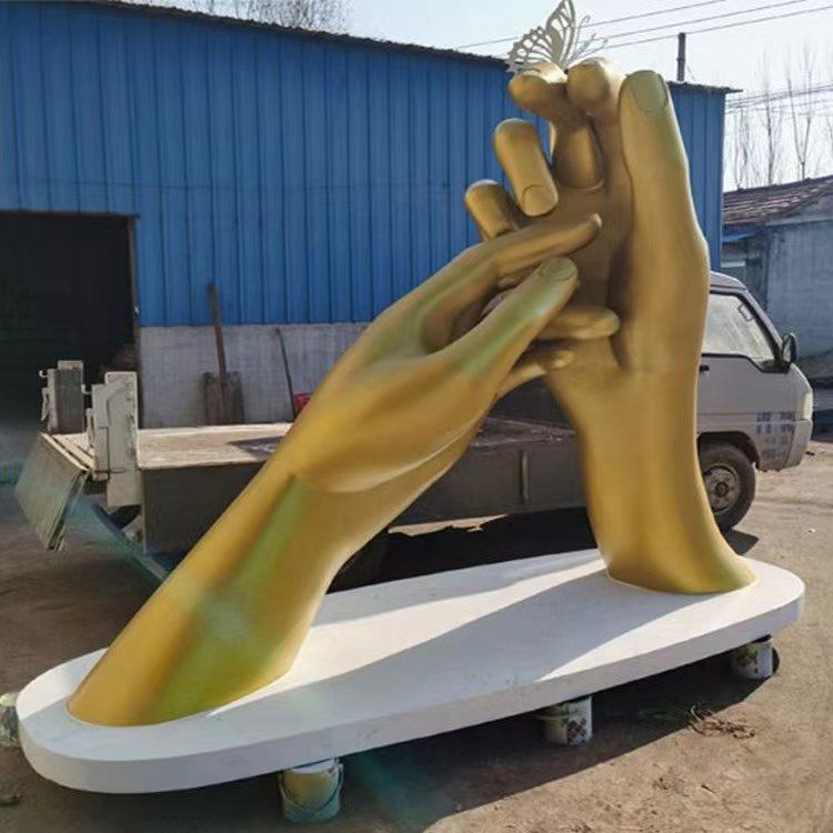 不銹鋼鈦金色手掌景觀雕塑