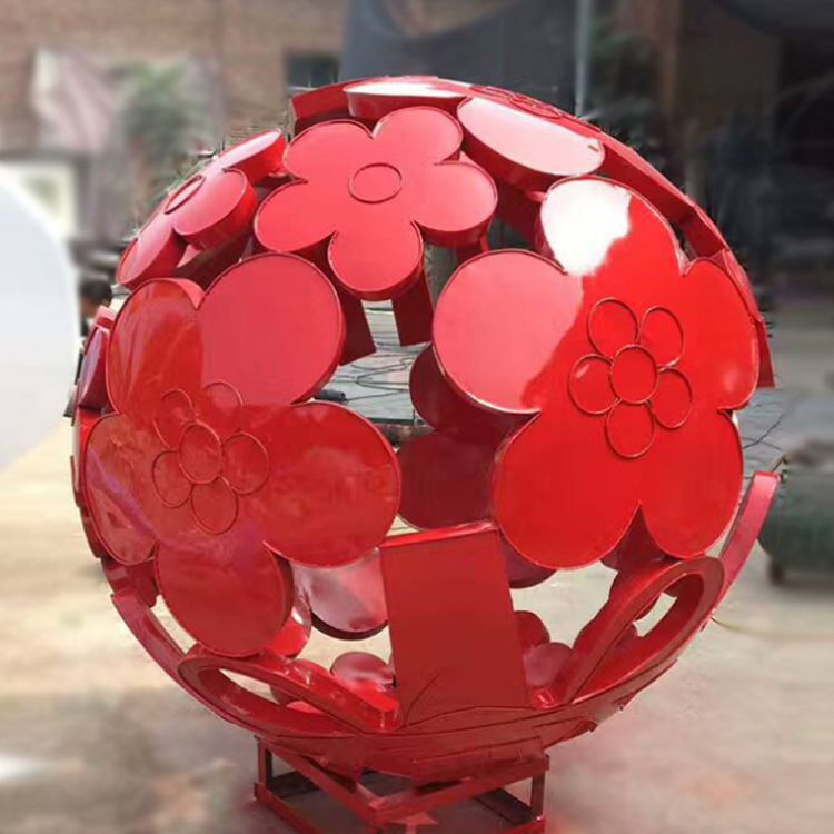 不銹鋼紅色鏤空球標(biāo)志雕塑