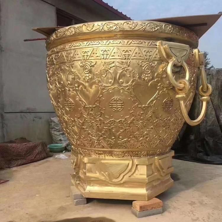 荷花銅浮雕水缸雕塑