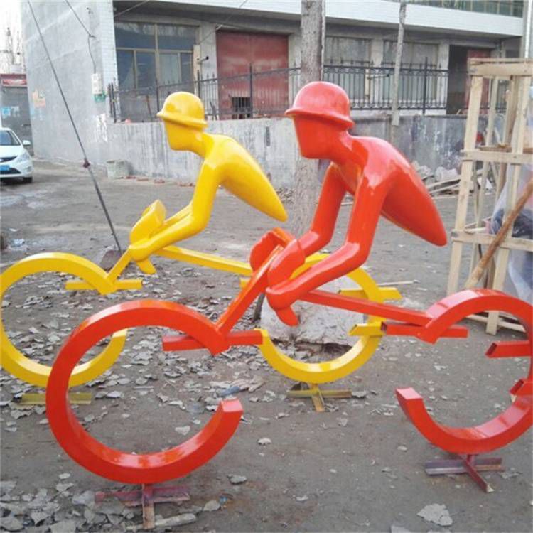 抽象彩繪騎自行車(chē)雕塑