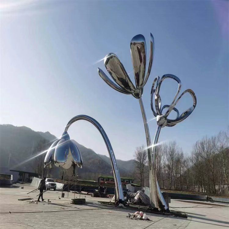 金屬荷花雕塑 不銹鋼拉絲雕塑