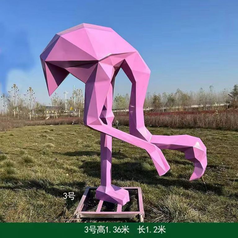 低頭火烈鳥不銹鋼動物雕塑